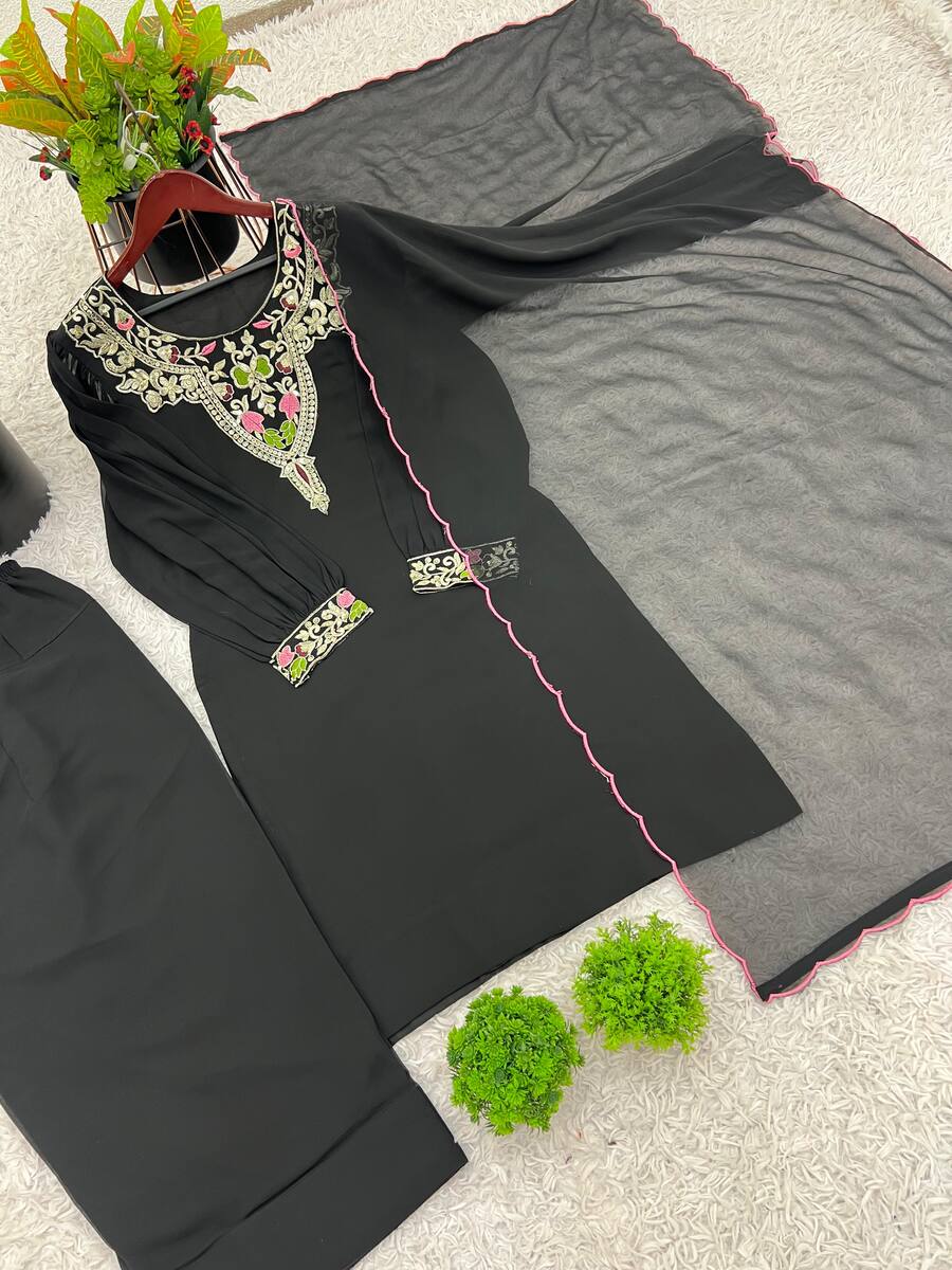 FANCY GEORGETTE EMBROIDERY SEQUENCE WORK TOP PATIYALA WITH DUPATTA FESTIVE WEAR WHOLESALE PRICE ETHNIC GARMENT (7)