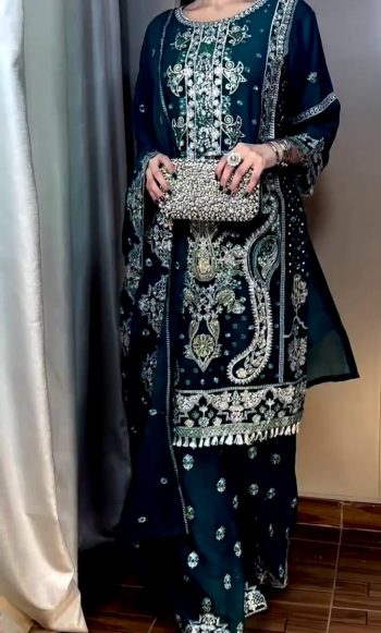 FANCY GEORGETTE EMBROIDERY SEQUENCE WORK WITH FANCY LATKAN TOP PALAZZO WITH DUPATTA BLUE