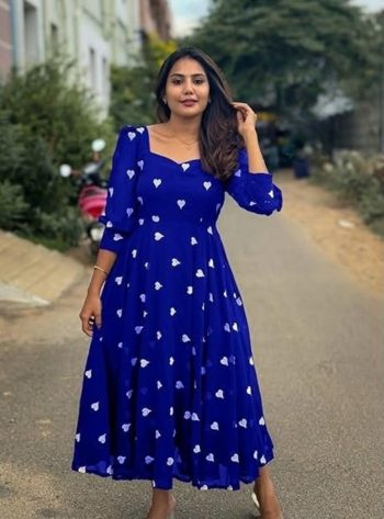 FANCY GEORGETTE EMBROIDERY WORK ONE PIECE  BLUE
