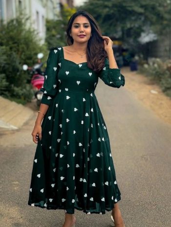 FANCY GEORGETTE EMBROIDERY WORK ONE PIECE  GREEN