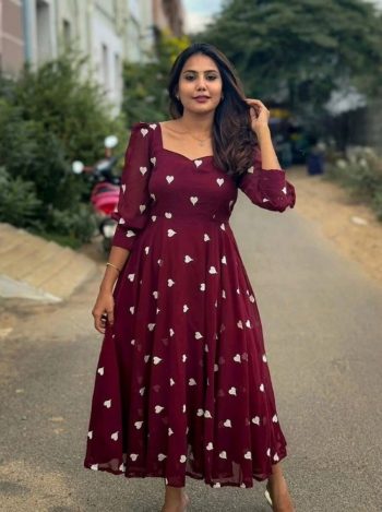 FANCY GEORGETTE EMBROIDERY WORK ONE PIECE  MAROON