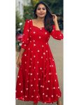 FANCY GEORGETTE EMBROIDERY WORK ONE PIECE  RED