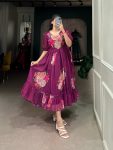FANCY GEORGETTE FLORAL PRINTED ONEPIECE  WINE