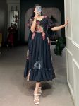 FANCY GEORGETTE FLORAL PRINTED ONEPIECE BLACK