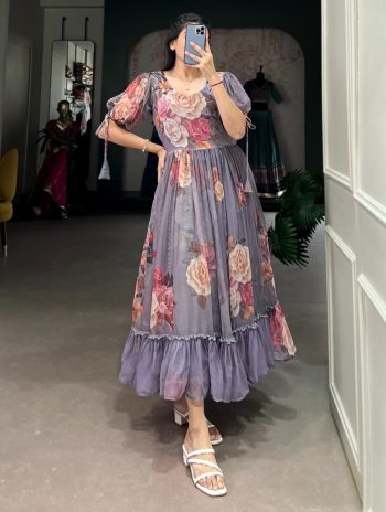 FANCY GEORGETTE FLORAL PRINTED ONEPIECE  LAVENDER