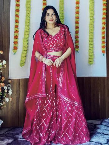 FANCY GEORGETTE FOIL MIRROR AND THREAD WORK BLOUSE KOTI WITH PALAZZO  RANI