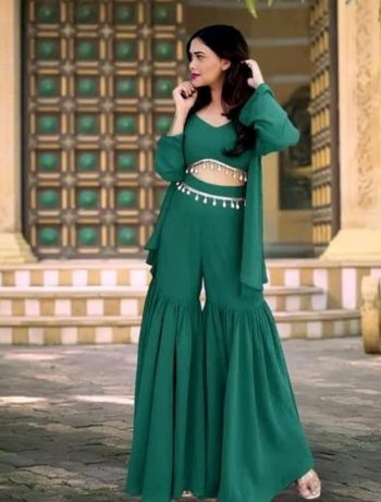 FANCY GEORGETTE LATKAN WORK BOLOUSE KOTI WITH SHARARA  RAMA