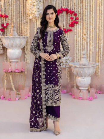 FANCY GEORGETTE MULTI SEQUENCE WORK WITH RIVET WORK TOP PALAZZO WITH DUPATTA PURPLE