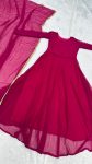 FANCY GEORGETTE PLAIN ANARKALI GOWN WITH LACE BORDER WORK DUPATTA FESTIVE WEAR WHOLESALE PRICE ETHNIC GARMENT (1)