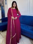 FANCY GEORGETTE PLAIN ANARKALI GOWN WITH LACE BORDER WORK DUPATTA FESTIVE WEAR WHOLESALE PRICE ETHNIC GARMENT (1)