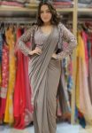 FANCY GEORGETTE READY TO WEAR PLAIN SAREE WITH SEQUANCE EMBROIDERY WORK BLOUSE AND KOTI  GREY