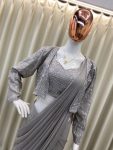FANCY GEORGETTE READY TO WEAR PLAIN SAREE WITH SEQUANCE EMBROIDERY WORK BLOUSE AND KOTI PARTY WEAR WHOLESALE PRICE ETHNIC GARMENT (2)