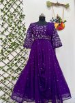 FANCY GEORGETTE SEQUENCE ZARI AND THREAD EMBROIDERY WORK GOWN ATTACHED DUPATTA AND WAIST BELT FESTIVE WEAR WHOLESALE PRICE ETHNIC GARMENT (6)