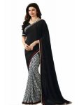 FANCY GEORGETTE SILK PRINTED WITH LACE WORK SAREE WITH UNSTITCHED BLOUSE BLACK