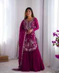 FANCY GEORGETTE THREAD SEQUENCE WORK TOP SHARARA WITH DUPATTA PARTY WEAR WHOLESALE PRICE ETHNIC GARMENT (1)