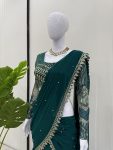 FANCY GEORGETTE THREAD WITH SEQUENCE WITH LACE BORDER WORK LEHENGA SAREE WITH BLOUSE PARTY WEAR WHOLESALE PRICE ETHNIC GARMENT (2)