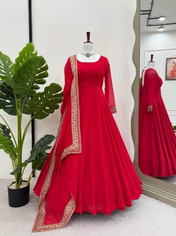 FANCY GEORGETTE THREAD  WITH SEQUENCE WORK GOWN WITH DUPATTA  RANI