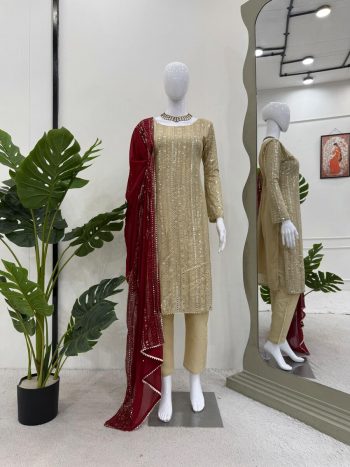 FANCY GEORGETTE THREAD WITH SEQUENCE WORK TOP BOTTOM WITH DUPATTA MAROON