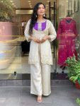FANCY GOLD CRUSH EMBROIDERY CODING WORK TOP BOTTOM SET WITH POTALI PURSE PARTY WEAR WHOLESALE PRICE ETHNIC GARMENT (2)