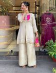 FANCY GOLD CRUSH EMBROIDERY CODING WORK TOP BOTTOM SET WITH POTALI PURSE PARTY WEAR WHOLESALE PRICE ETHNIC GARMENT (10)