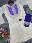 FANCY GOLD CRUSH EMBROIDERY CODING WORK TOP BOTTOM SET WITH POTALI PURSE PARTY WEAR WHOLESALE PRICE ETHNIC GARMENT (2)