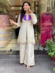 FANCY GOLD CRUSH EMBROIDERY CODING WORK TOP BOTTOM SET WITH POTALI PURSE PARTY WEAR WHOLESALE PRICE ETHNIC GARMENT (2)