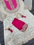 FANCY GOLD CRUSH EMBROIDERY CODING WORK TOP BOTTOM SET WITH POTALI PURSE PARTY WEAR WHOLESALE PRICE ETHNIC GARMENT (10)