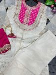 FANCY GOLD CRUSH EMBROIDERY CODING WORK TOP BOTTOM SET WITH POTALI PURSE PARTY WEAR WHOLESALE PRICE ETHNIC GARMENT (10)