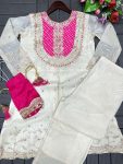 FANCY GOLD CRUSH EMBROIDERY CODING WORK TOP BOTTOM SET WITH POTALI PURSE PARTY WEAR WHOLESALE PRICE ETHNIC GARMENT (10)