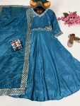 FANCY GOLD CRUSHED SILK THREAD AND SEQUENCE EMBROIDERY WORK GOWN WITH DUPATTA FESTIVE WEAR WHOLESALE PRICE ETHNIC GARMENT (2)