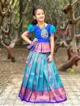FANCY JACQUARD WITH WEAVING WORK KID'S TOP LEHENGA BLUE