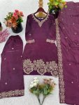FANCY JIMMY CHOO SILK EMBROIDERY SEQUENCE WORK TOP PALAZZO WITH DUPATTA FESTIVE WEAR WHOLESALE PRICE ETHNIC GARMENT (2)