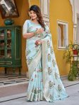 FANCY KOTA CRYSTLE JACQUARD BORDER WITH EMBROIDERY THREAD WORK SAREE WITH UNSTITCHED BLOUSE SKY