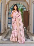 FANCY KOTA CRYSTLE JACQUARD BORDER WITH EMBROIDERY THREAD WORK SAREE WITH UNSTITCHED BLOUSE BABY PINK