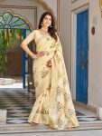 FANCY KOTA CRYSTLE JACQUARD BORDER WITH EMBROIDERY THREAD WORK SAREE WITH UNSTITCHED BLOUSE YELLOW