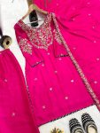 FANCY MALAI SATIN SILK EMBROIDERY THREAD WITH READY-MADE LACE BORDER WORK TOP BOTTOM WITH DUPATTA PARTY WEAR WHOLESALE PRICE ETHNIC GARMENT (3)