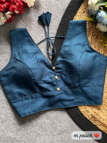 FANCY MILAN SILK PLAIN STITCHED BLOUSE  TEAL