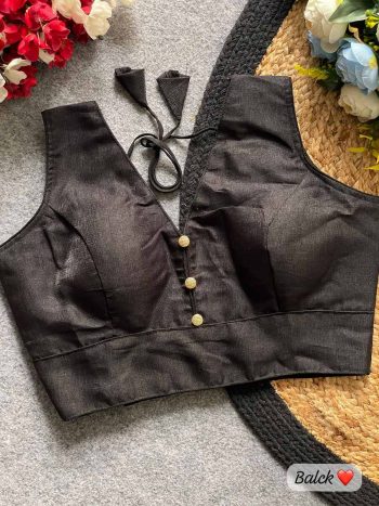 FANCY MILAN SILK PLAIN STITCHED BLOUSE  BLACK