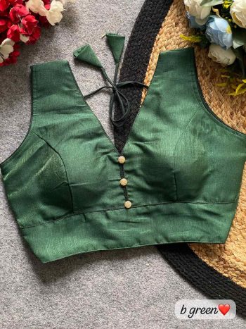 FANCY MILAN SILK PLAIN STITCHED BLOUSE  GREEN
