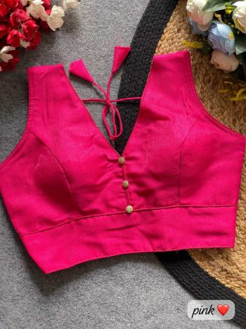 FANCY MILAN SILK PLAIN STITCHED BLOUSE PINK