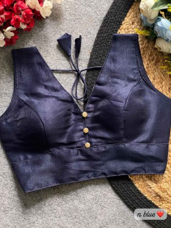 FANCY MILAN SILK PLAIN STITCHED BLOUSE  NAVY BLUE