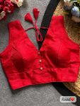 FANCY MILAN SILK PLAIN STITCHED BLOUSE  RED