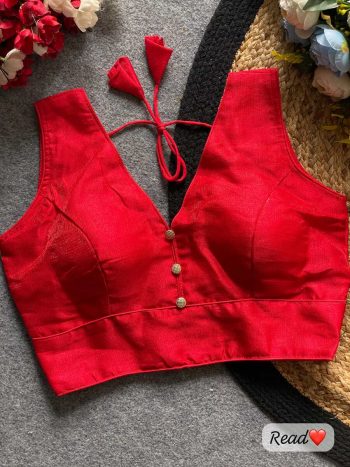 FANCY MILAN SILK PLAIN STITCHED BLOUSE  RED