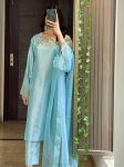 FANCY MOSS SATIN EMBROIDERY WITH BEADS AND SEQUENCE WORK TOP BOTTOM WITH DUPATTA FESTIVE WEAR WHOLESALE PRICE ETHNIC GARMENT (10)