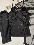 FANCY MOSS SATIN EMBROIDERY WITH BEADS AND SEQUENCE WORK TOP BOTTOM WITH DUPATTA FESTIVE WEAR WHOLESALE PRICE ETHNIC GARMENT (4)