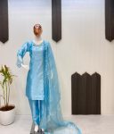 FANCY MOSS SATIN EMBROIDERY WITH BEADS AND SEQUENCE WORK TOP BOTTOM WITH DUPATTA FESTIVE WEAR WHOLESALE PRICE ETHNIC GARMENT (10)