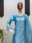 FANCY MOSS SATIN EMBROIDERY WITH BEADS AND SEQUENCE WORK TOP BOTTOM WITH DUPATTA FESTIVE WEAR WHOLESALE PRICE ETHNIC GARMENT (10)
