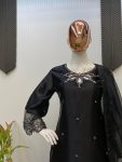 FANCY MOSS SATIN EMBROIDERY WITH BEADS AND SEQUENCE WORK TOP BOTTOM WITH DUPATTA FESTIVE WEAR WHOLESALE PRICE ETHNIC GARMENT (4)