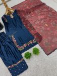 FANCY NATURAL CREEP SILK EMBROIDERY SEQUENCE WORK TOP PATIYALA WITH DUPATTA FESTIVE WEAR WHOLESALE PRICE ETHNIC GARMENT (3)