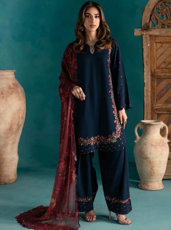 FANCY NATURAL CREEP SILK EMBROIDERY SEQUENCE WORK TOP PATIYALA WITH DUPATTA NAVY BLUE
